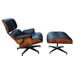 Gorgeous Restored Eames Lounge Chair and Ottoman with Black Leather
