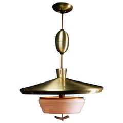 Mid century modern pull down brass pendant light