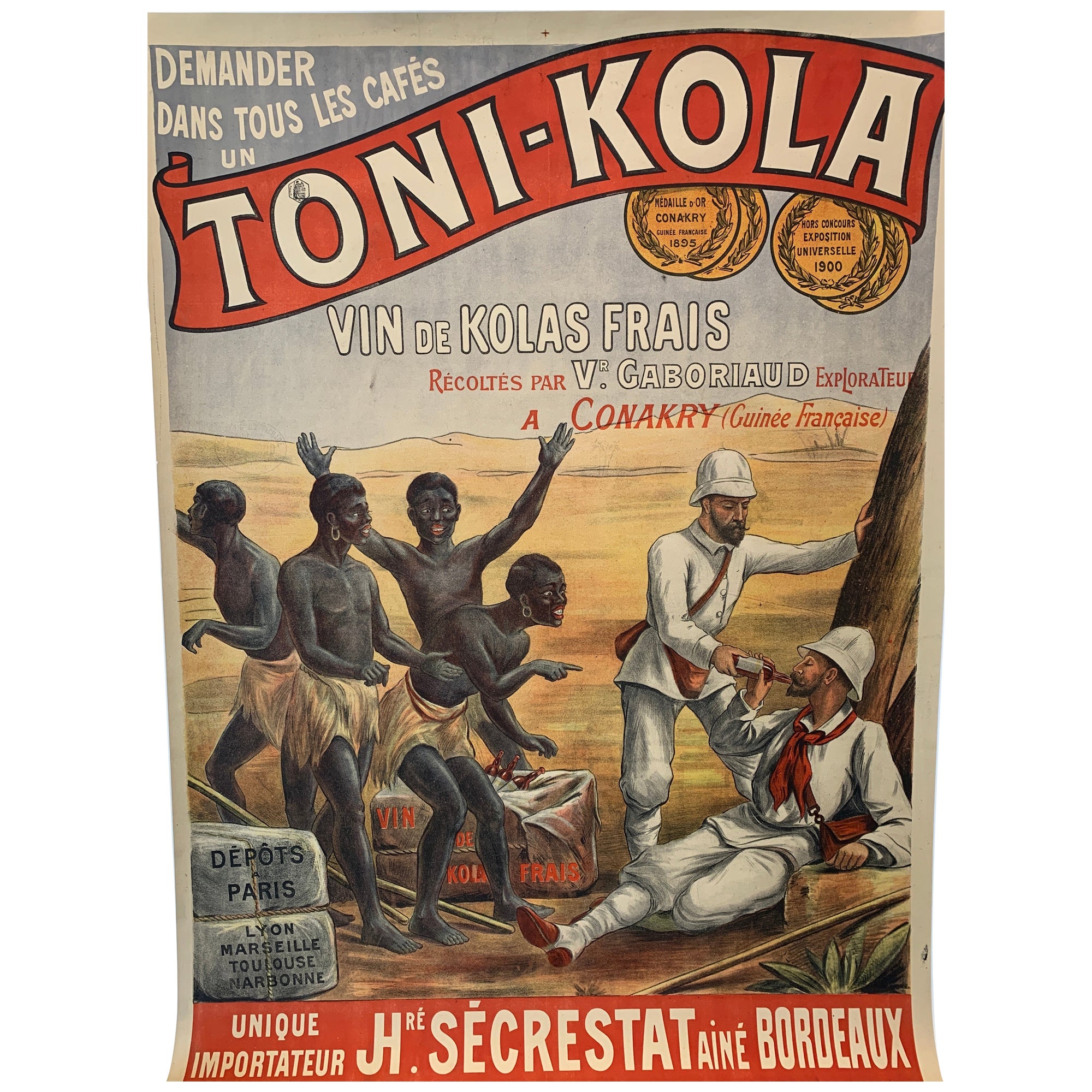 "Toni-Kola", cartel de propaganda colonial original antiguo de principios del siglo XIX