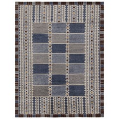 Rug & Kilim’s Scandinavian Style Custom Rug with Blue-Grey Patterns 