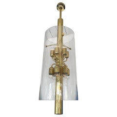 Brass and Glass Tube Chandelier. Italy, 1970s
