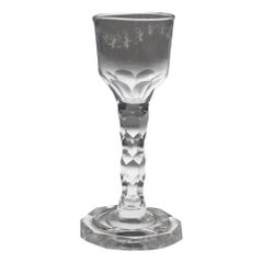 Très rare verre à vin géorgien taillé en facettes avec pied octogonal vers 1800