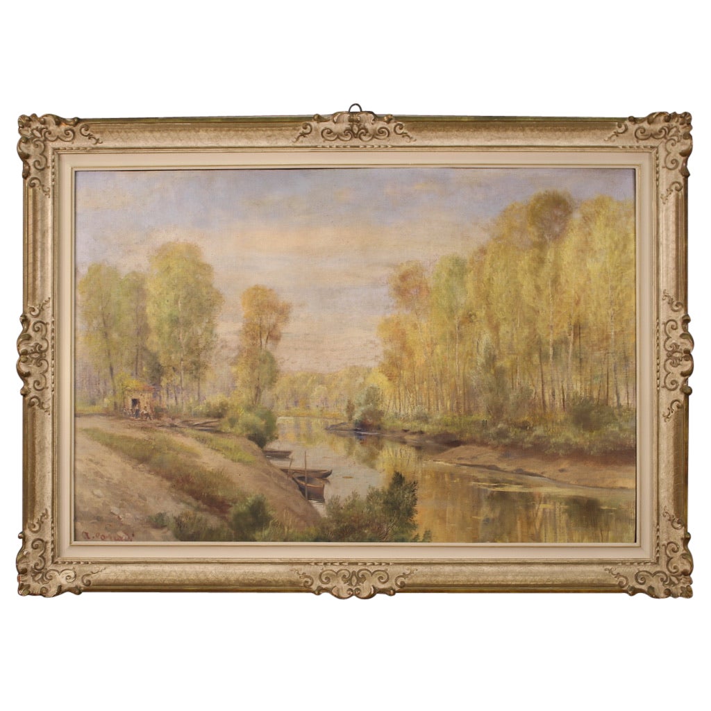 20th Century Oil On Masonite Antique Italian Signed Lanscape Painting, 1950 For Sale