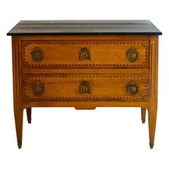 Antique French Commode Chest of Drawers Louis XVI 18th - Black Marble Marquetry - France