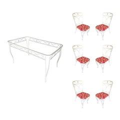 Ensemble d'extérieur Patio Woodard Mid-century Glass Top Wrought Iron Scroll Pattern