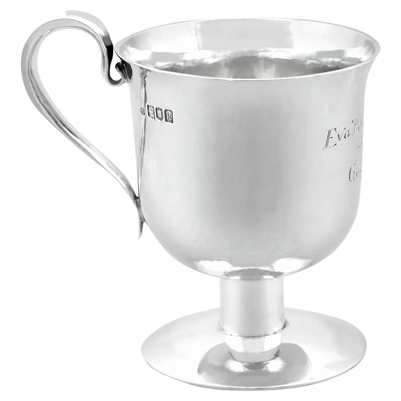 Antique Edwardian Sterling Silver Christening Mug - Arts & Crafts Style For Sale