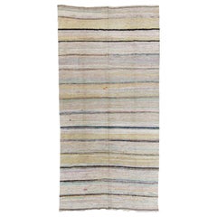 6.5x12.8 Ft Cotton Hand-Woven Striped Kilim Rug in Pastel Colors, Reversible