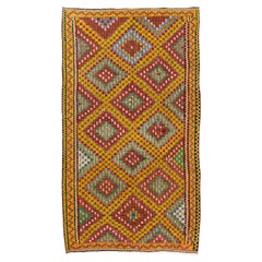 Vintage 6x10.7 Ft Turkish Kilim in Red, Yellow, Green & Gray Colors. Dazzling Jijim Rug