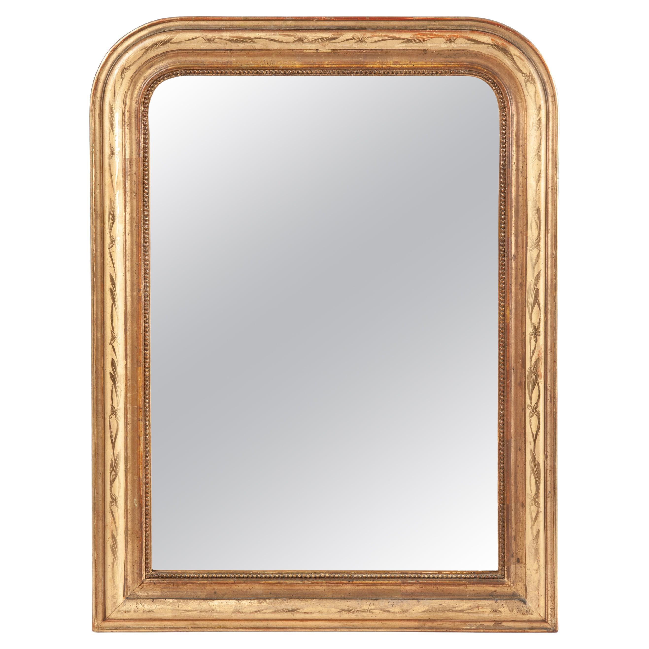 Antique 19th-century gold leaf gilt and engraved French Louis Philippe Mirror For Sale