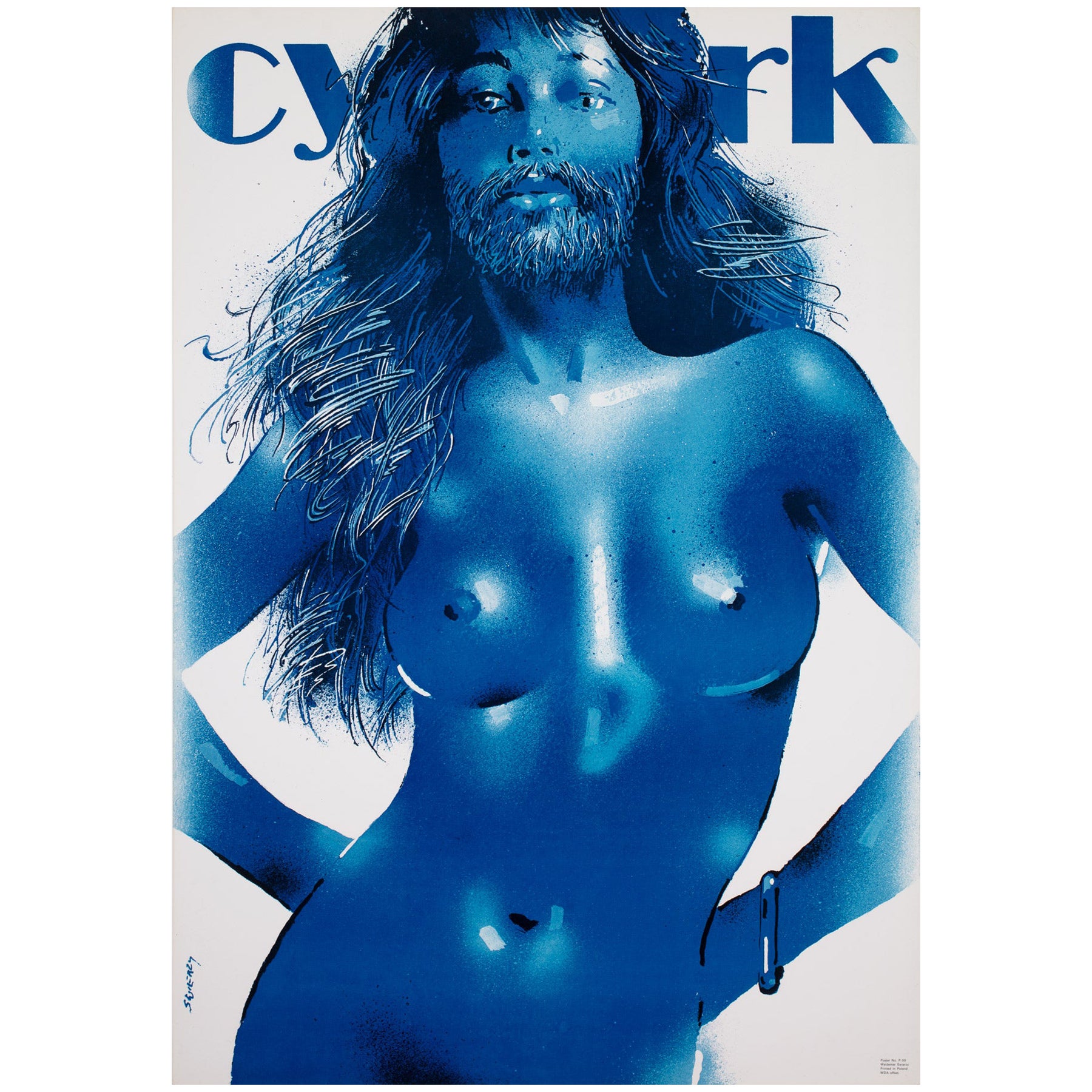 Bearded Blue Lady Original 1983 Polish Cyrk ‘Circus; Poster, Waldemar Swierzy For Sale