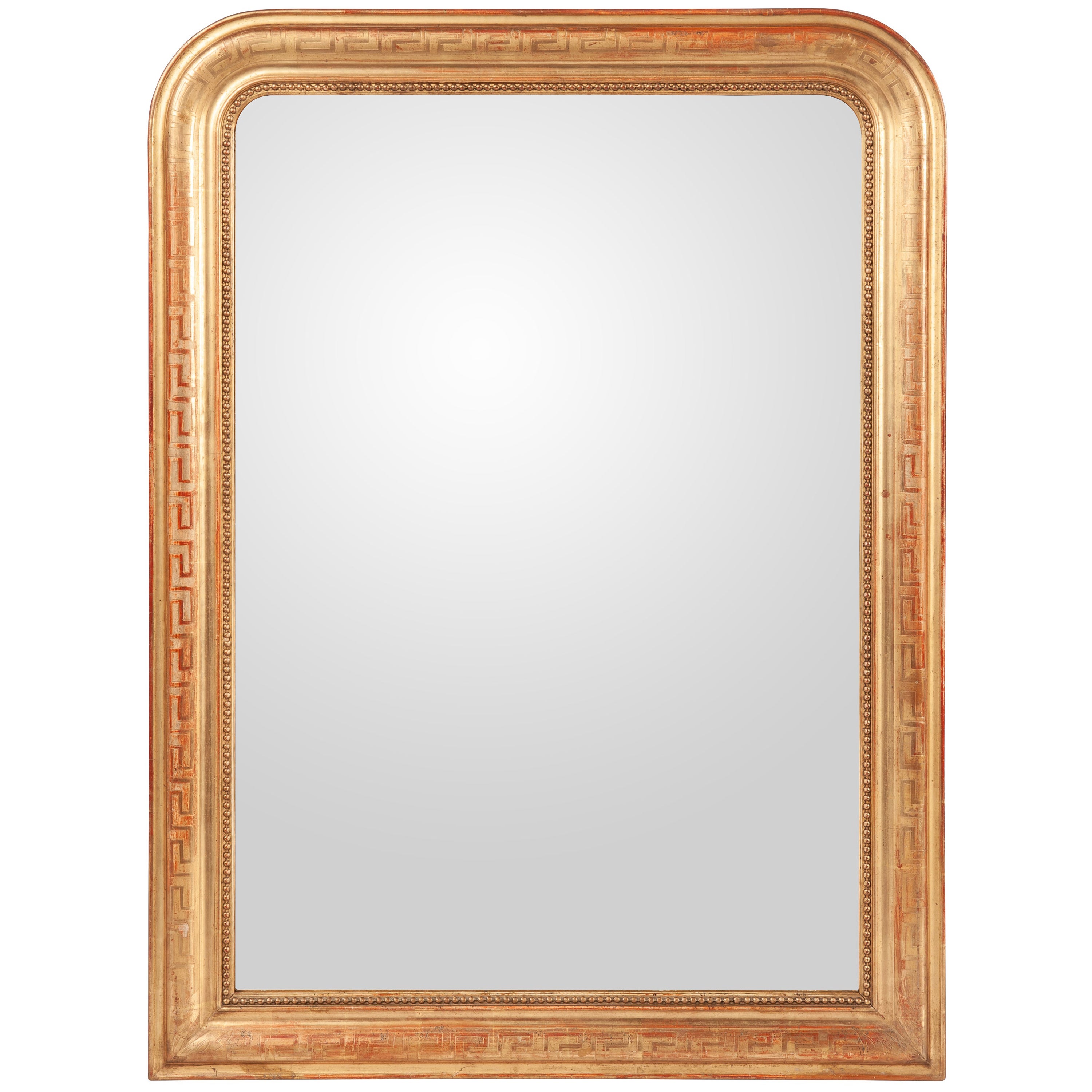 19th-century gold leaf gilt Greek key engraved French Louis Philippe Mirror For Sale