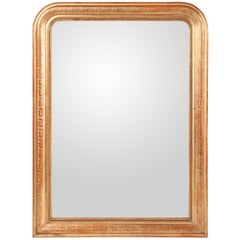 Antique 19th-century gold leaf gilt Greek key engraved French Louis Philippe Mirror