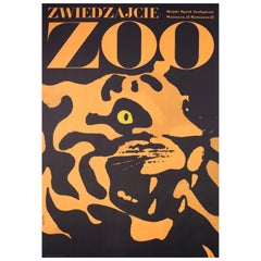 Vintage Tiger 1967 Polish Warsaw Zoo Poster, Waldemar Swierzy