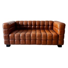 Josef Hoffmann Kubus Sofa in Patinated Original Cognac Leather by Wittmann