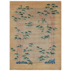 Rug & Kilim's Chinesischer Teppich im Art Deco Stil in Beige mit floralen Bambusmustern