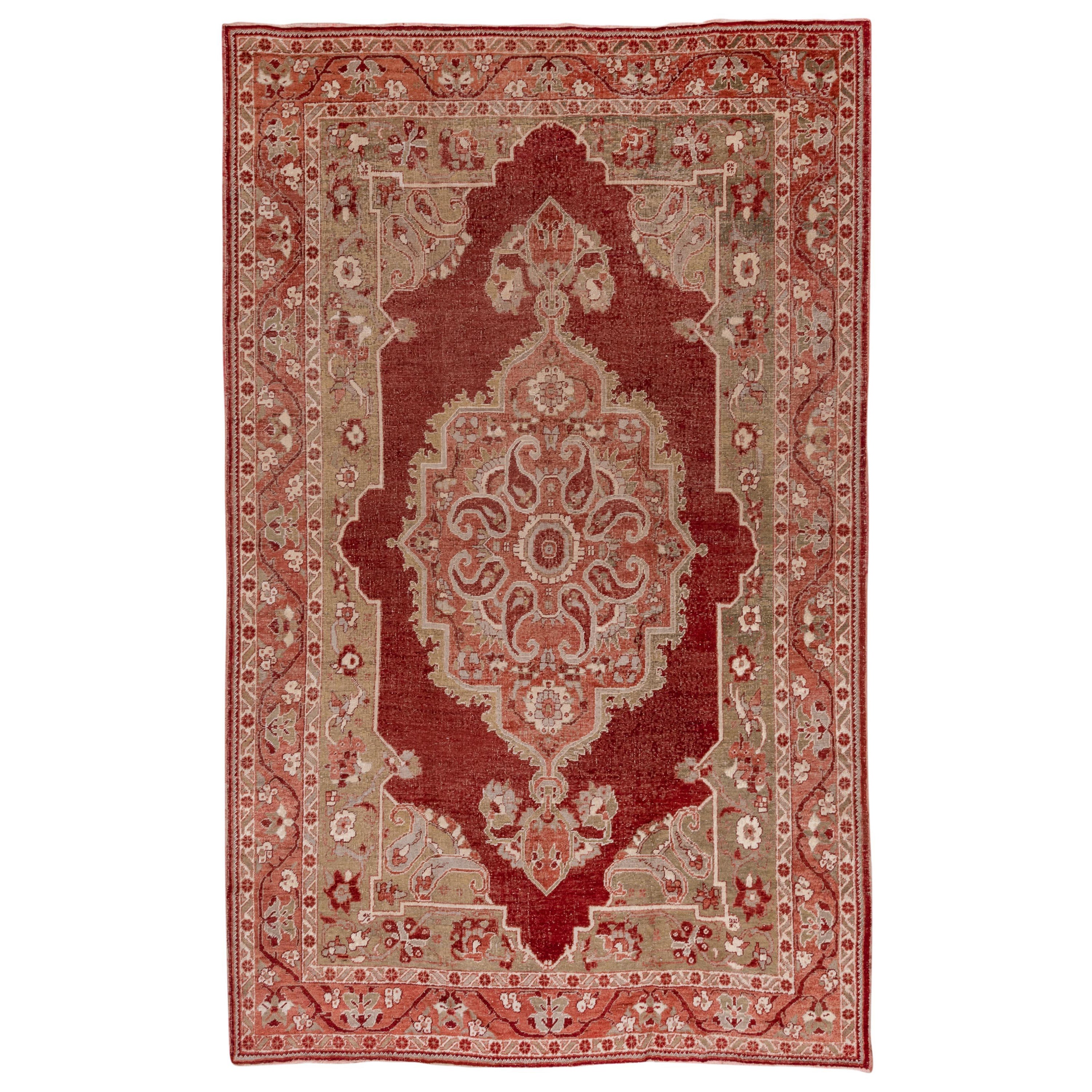 Türkischer Oushak-Teppich im Vintage-Stil, handgeknüpfter Medaillon-Teppich