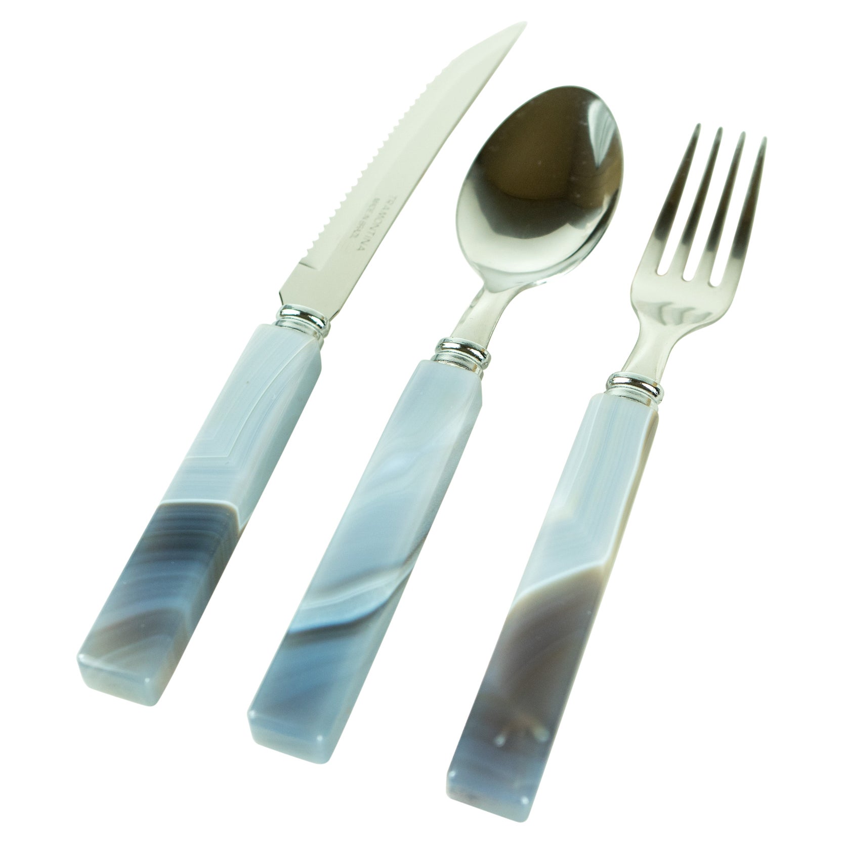 Handmade Red Lace Agate with Stainless Steel Cutlery Tableware Set, Serves 6 For Sale