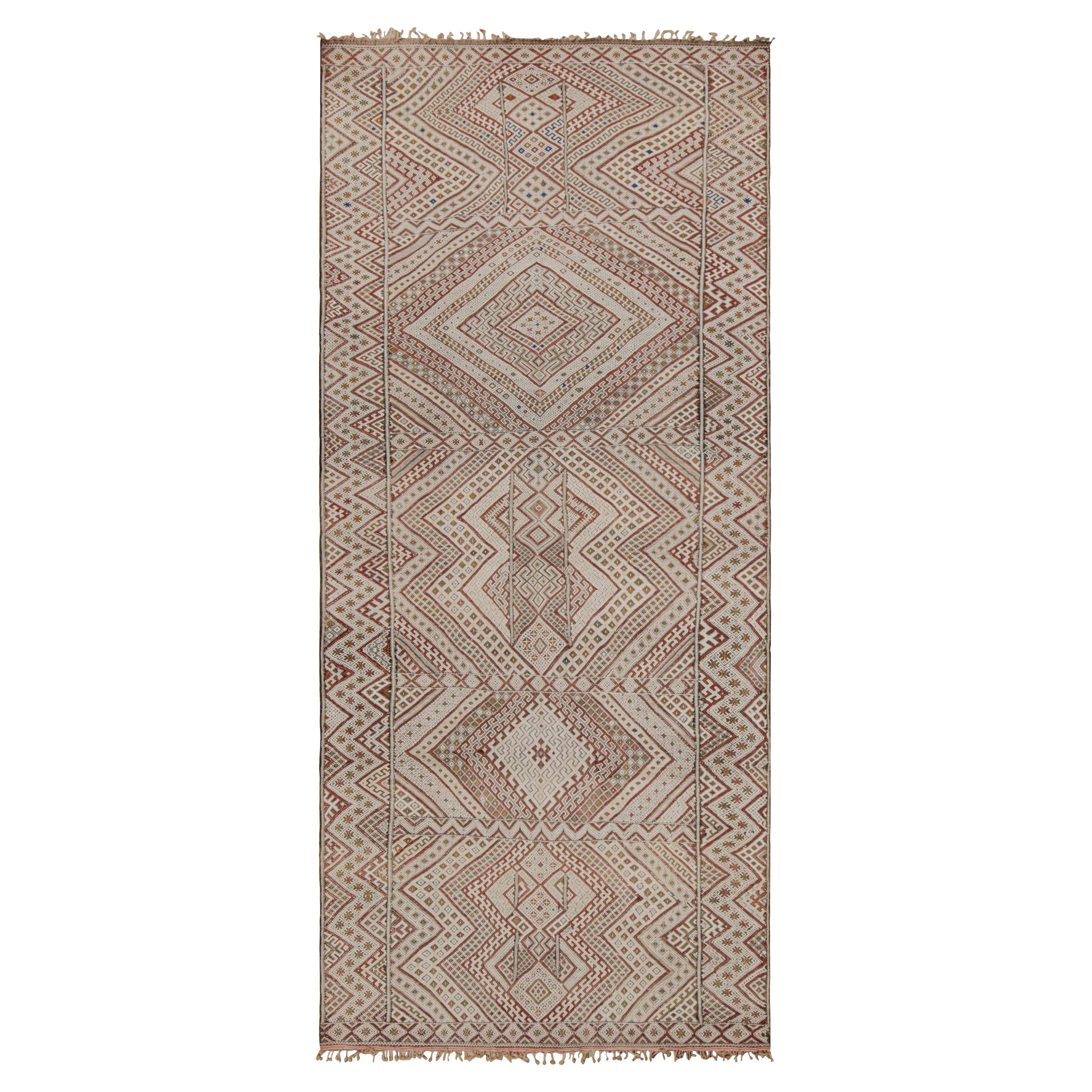Vintage Zayane Moroccan Kilim in White & Brown Tribal Patterns by Rug & Kilim For Sale