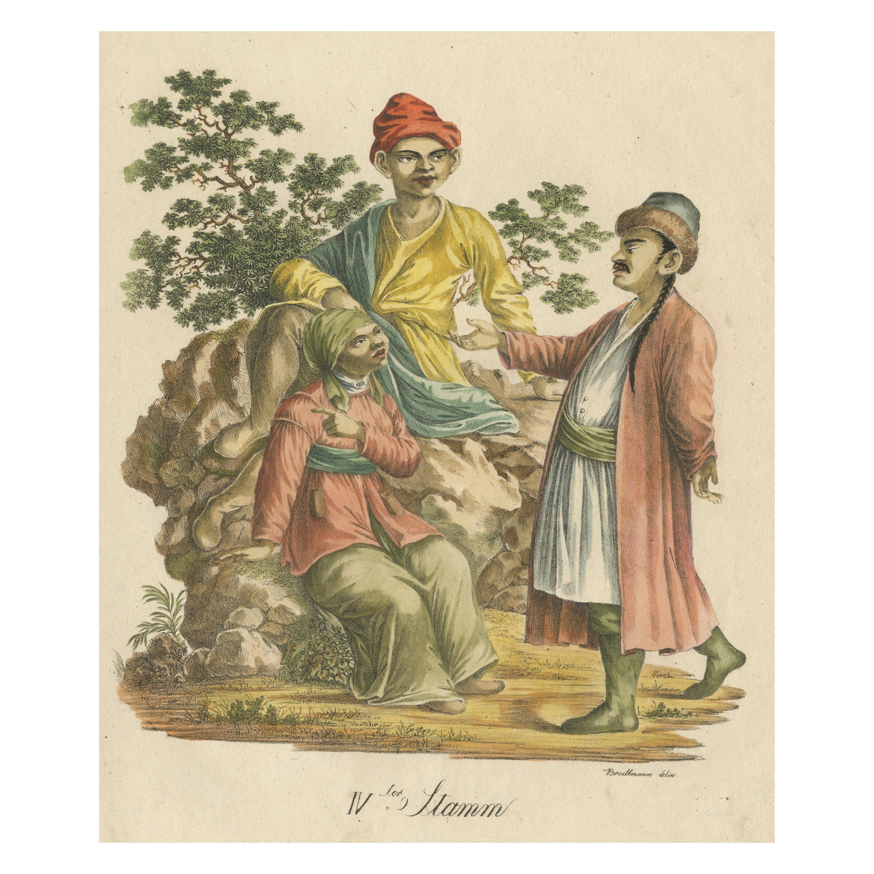 Antique Print of a Kalmyk, Mongolic Woman and Japanese For Sale