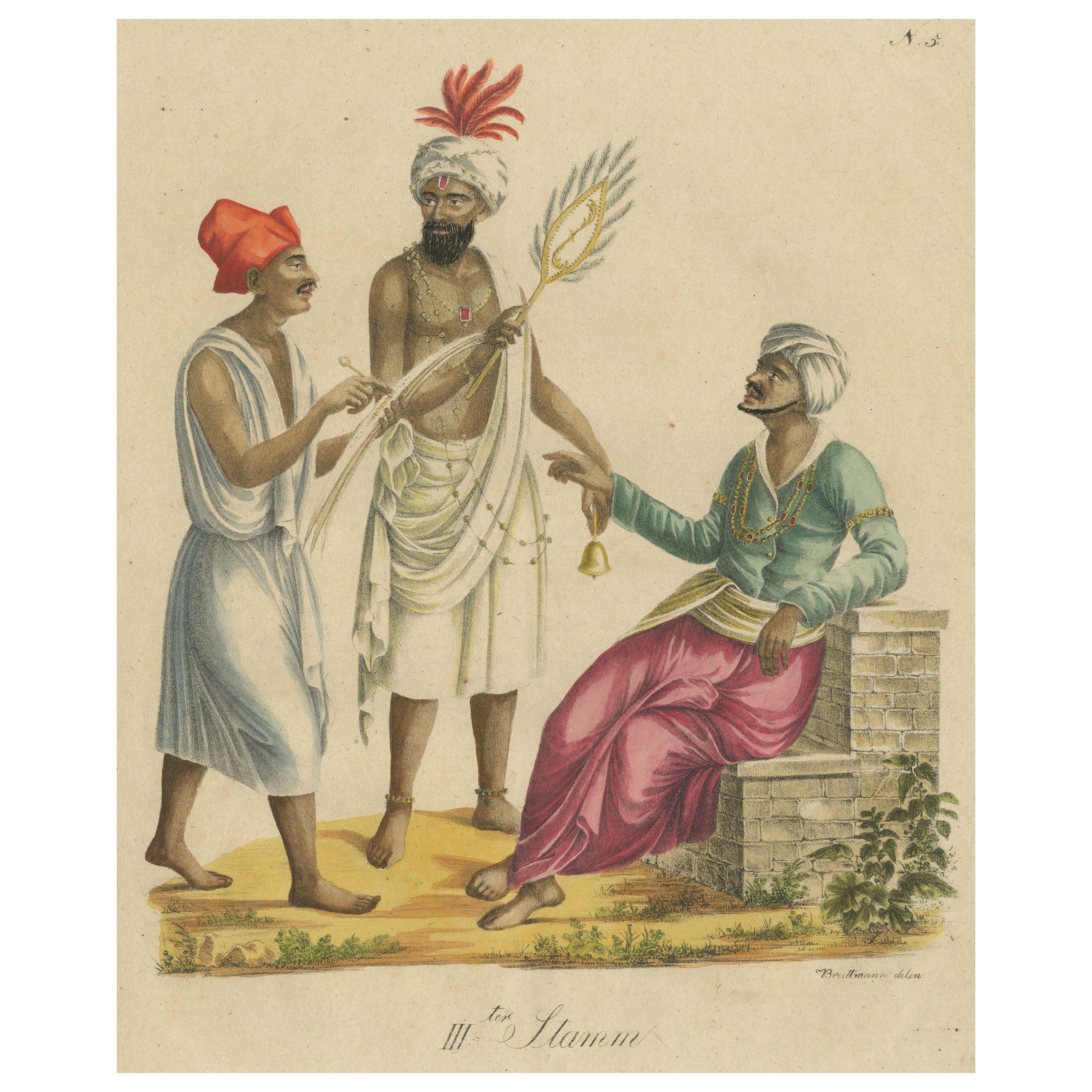 Antique Print of Men from India For Sale
