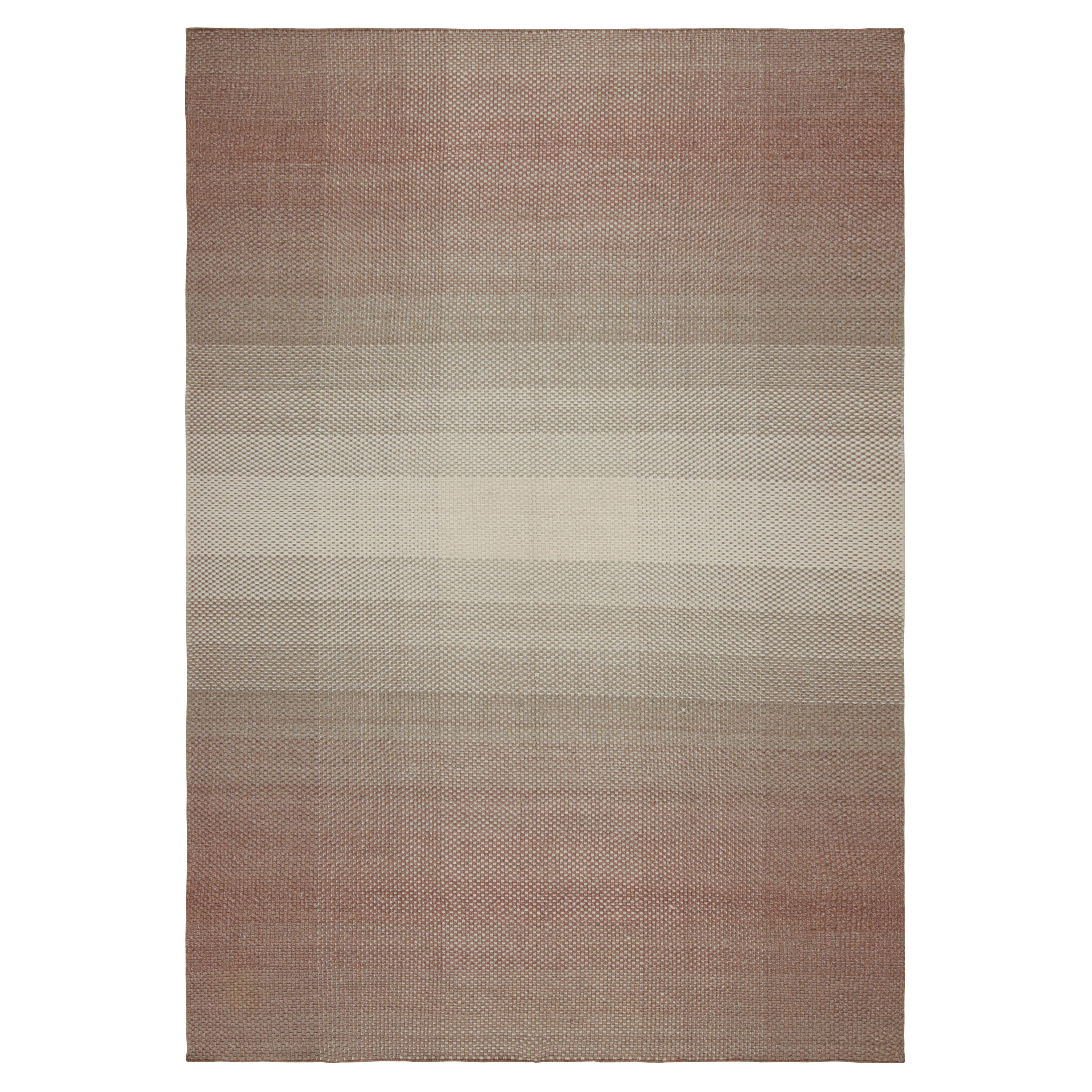 Rug & Kilim’s Scandinavian Style Ombre Kilim Rug in Brown Patterns For Sale