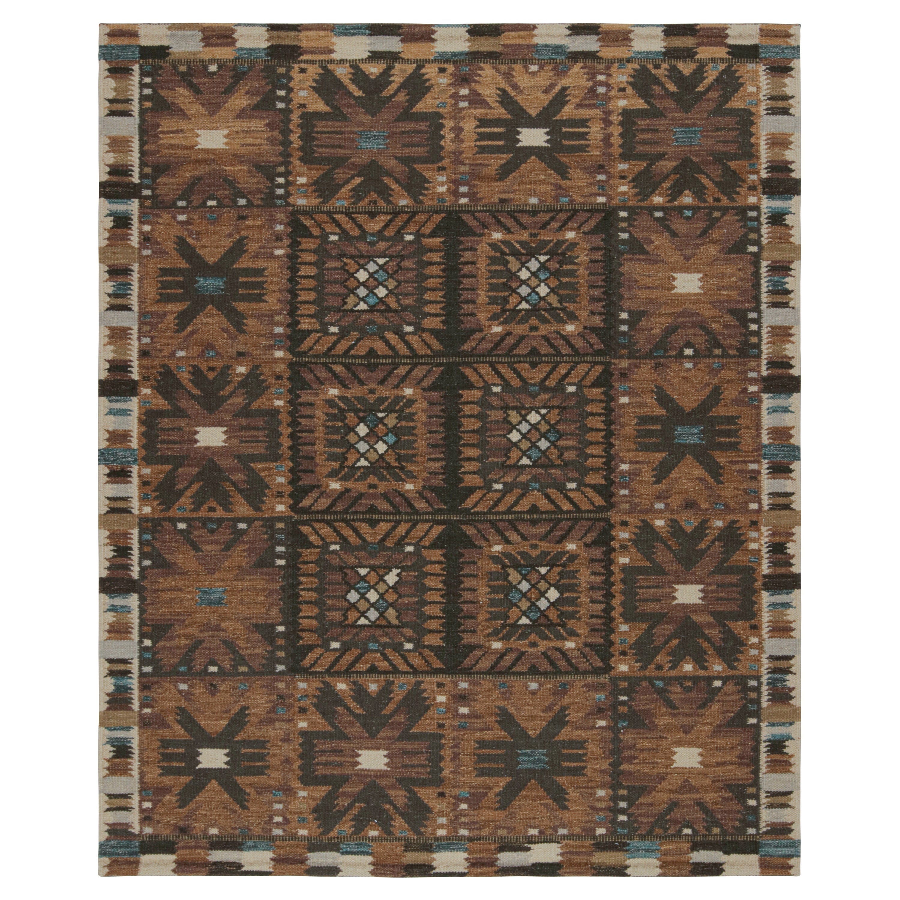 Rug & Kilim’s Scandinavian Style Kilim Rug in Brown & Black Patterns For Sale