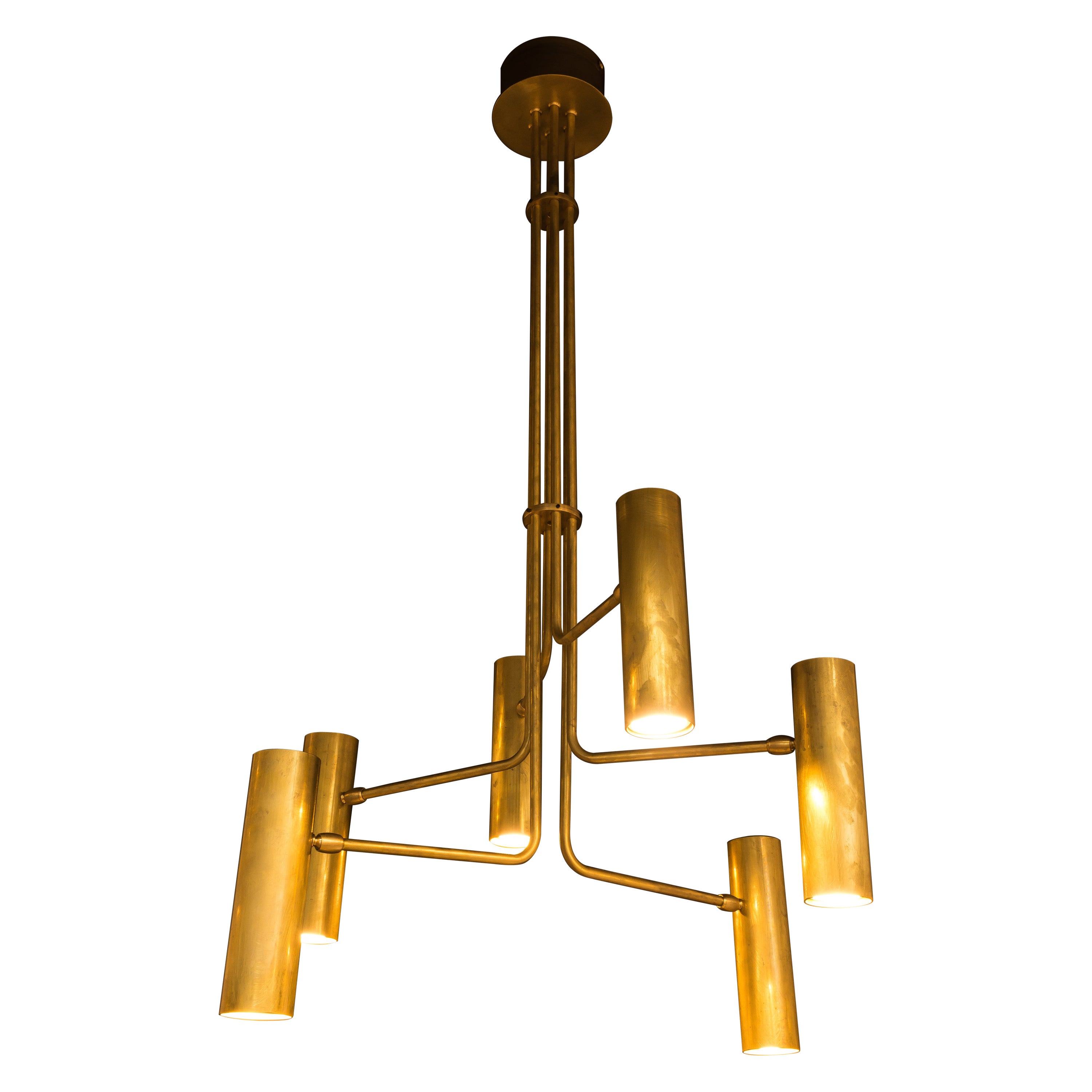 Natural Brass Contemporary-Modern Decorative Chandlier Handcrafted in Italy For Sale