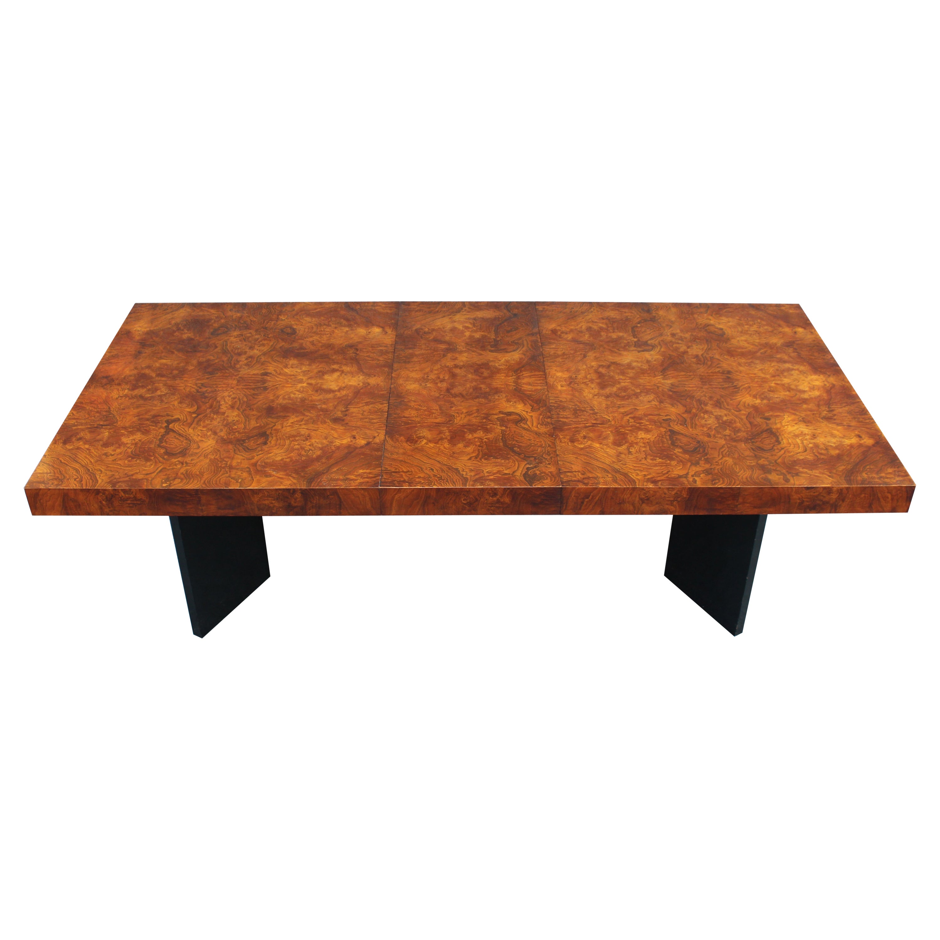 Milo Baughman Attr. Walnut Burl Large Dining Table with Extension Leaf For Sale