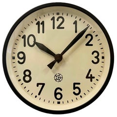 Black Industrial Factory Wall Clock From Chronotechna, 1950s