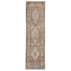 Tapis de couloir turc vintage rouge et beige 3'9" x 13'1"