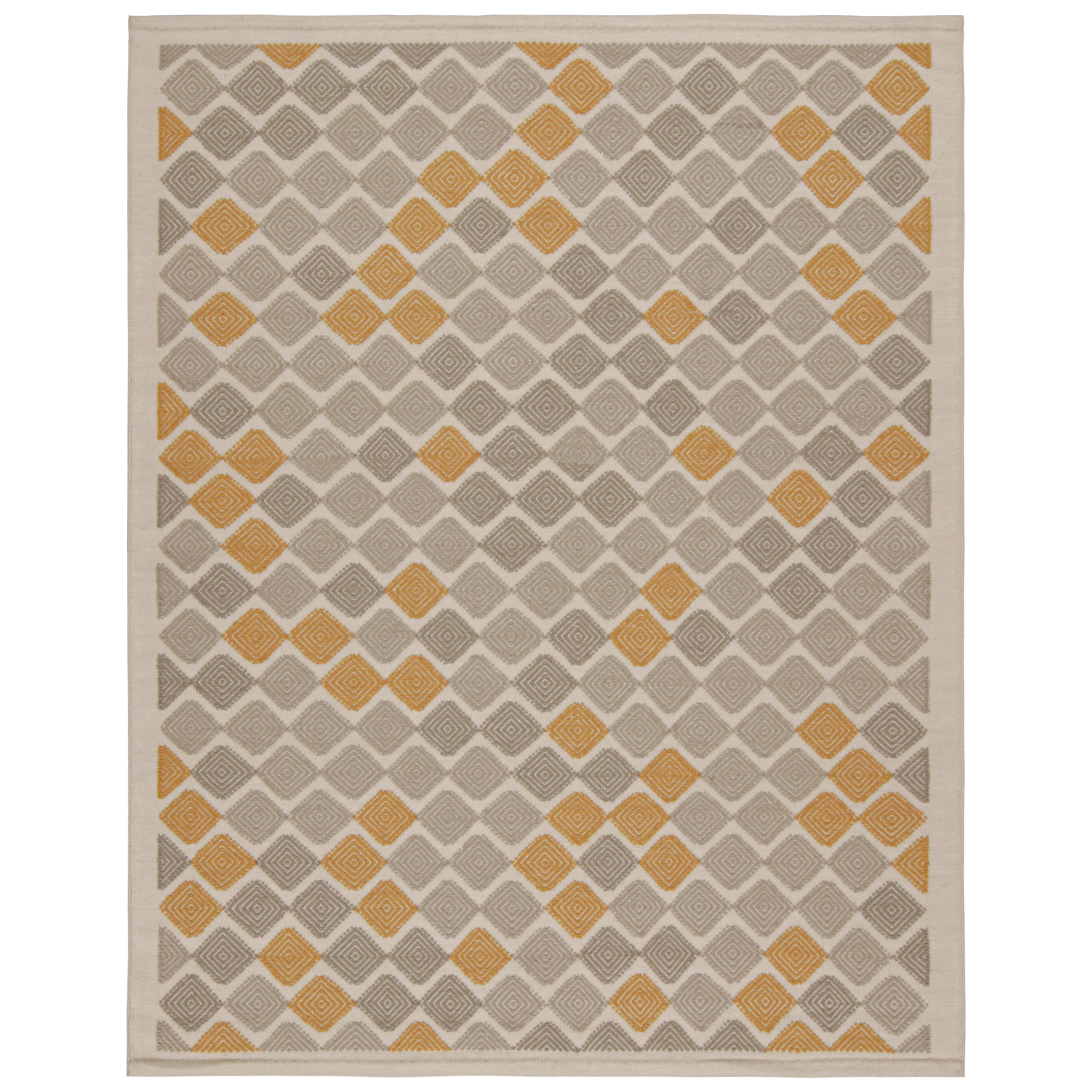 Rug & Kilim’s Scandinavian Style Rug in Grey & Gold Patterns For Sale