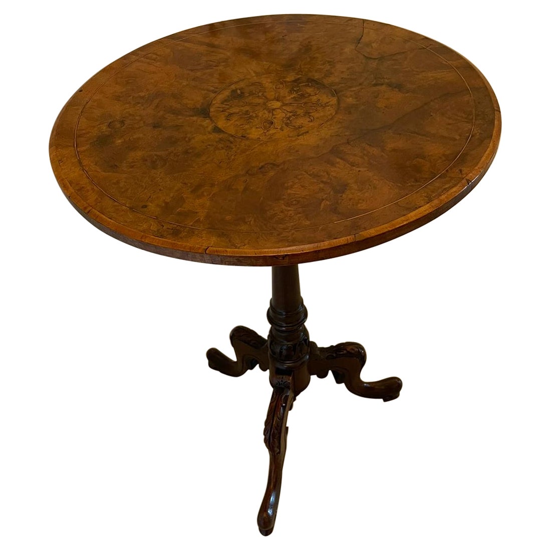 Antique Victorian Quality Burr Walnut Inlaid Lamp Table For Sale