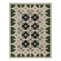 Rug & Kilim's Scandinavian Style Kilim Rug in Green, White & Black Patterns (tapis de style scandinave à motifs verts, blancs et noirs)