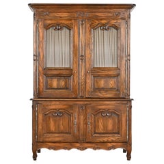 Baker Furniture French Provincial Louis XV Oak Lighted Bar Cabinet, Circa 1960s