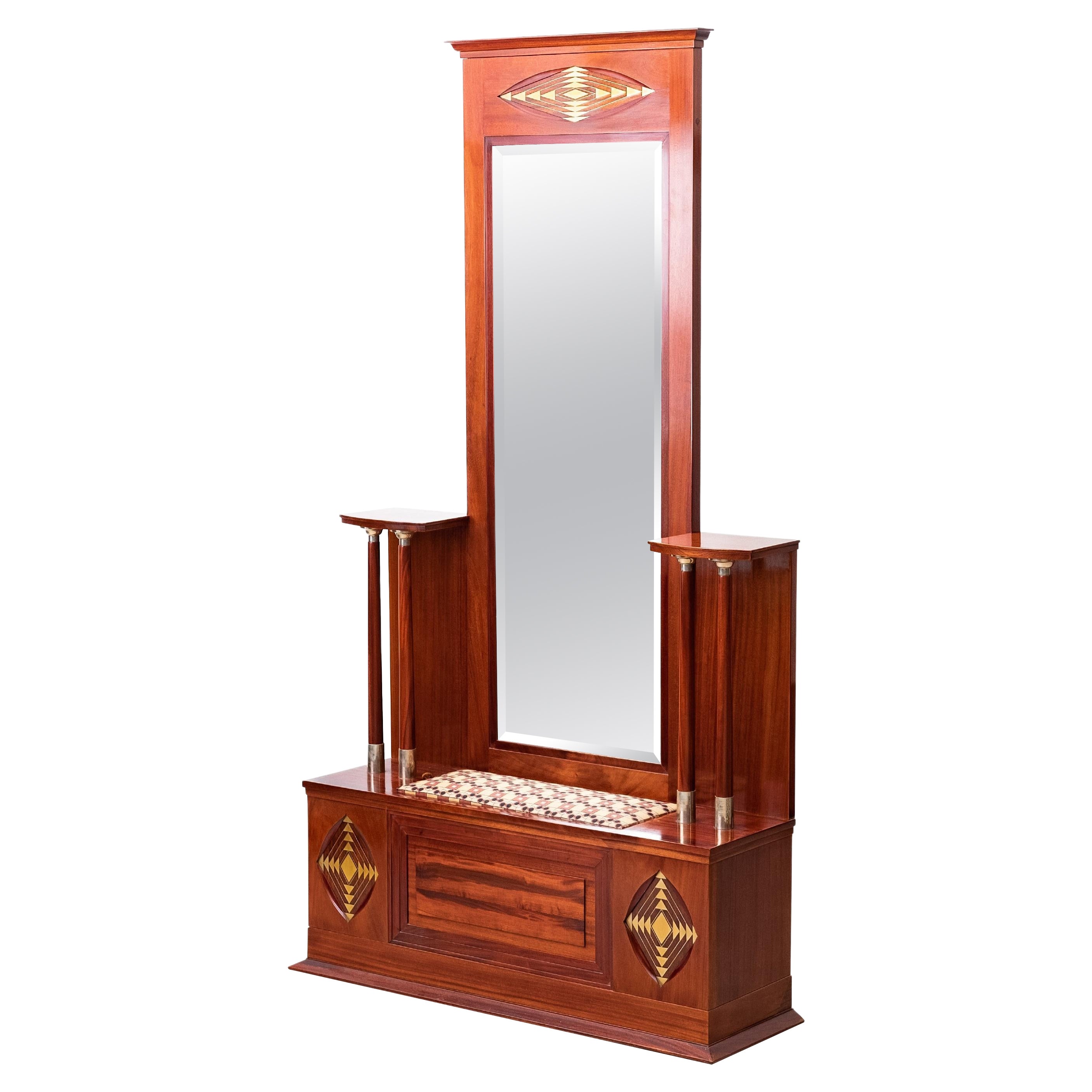 Secessionistic Mirror with small Bench by Julius & Josef Herrmann (Vienna, 1905) For Sale