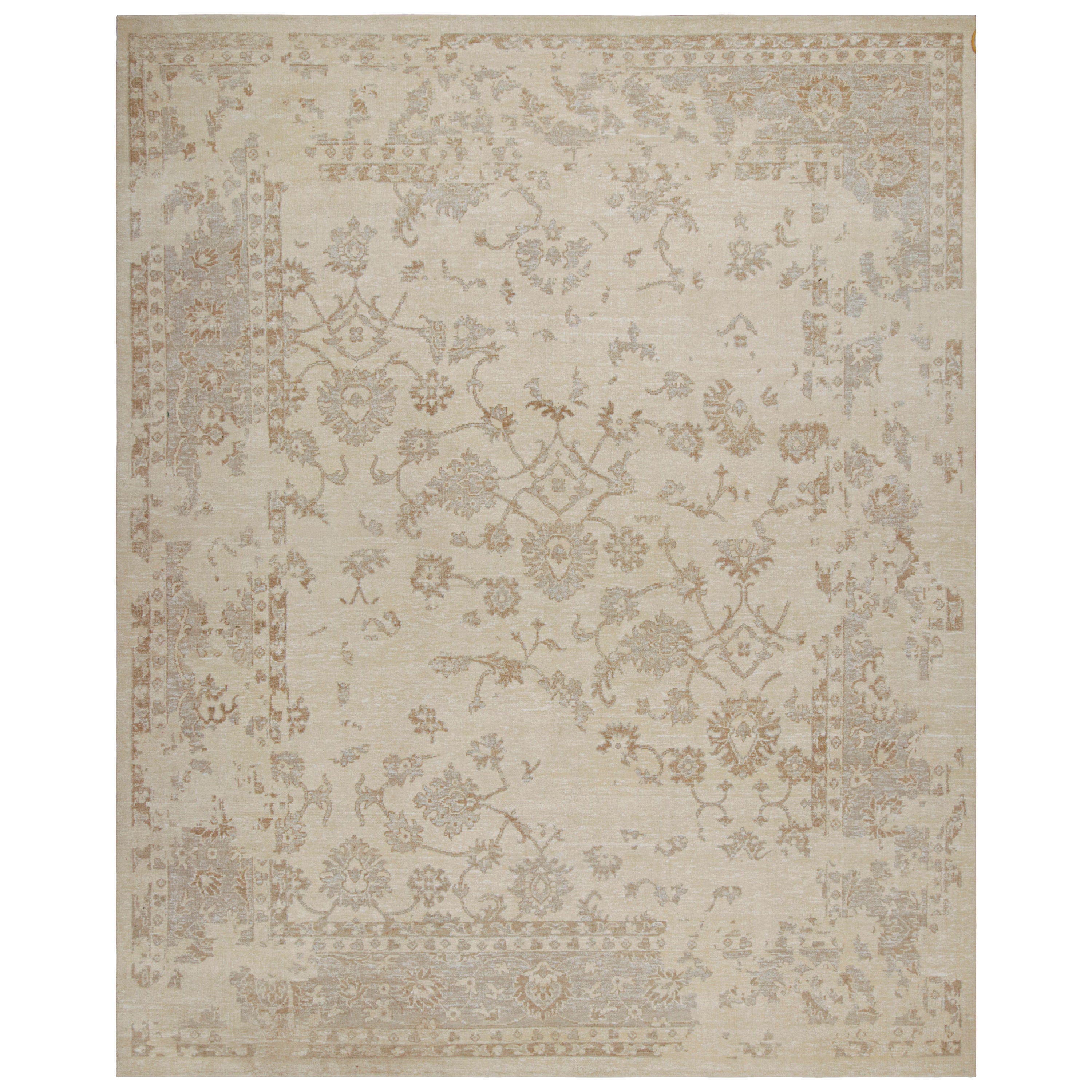 Rug & Kilim’s Oushak style rug in Greige & Brown Floral Patterns For Sale