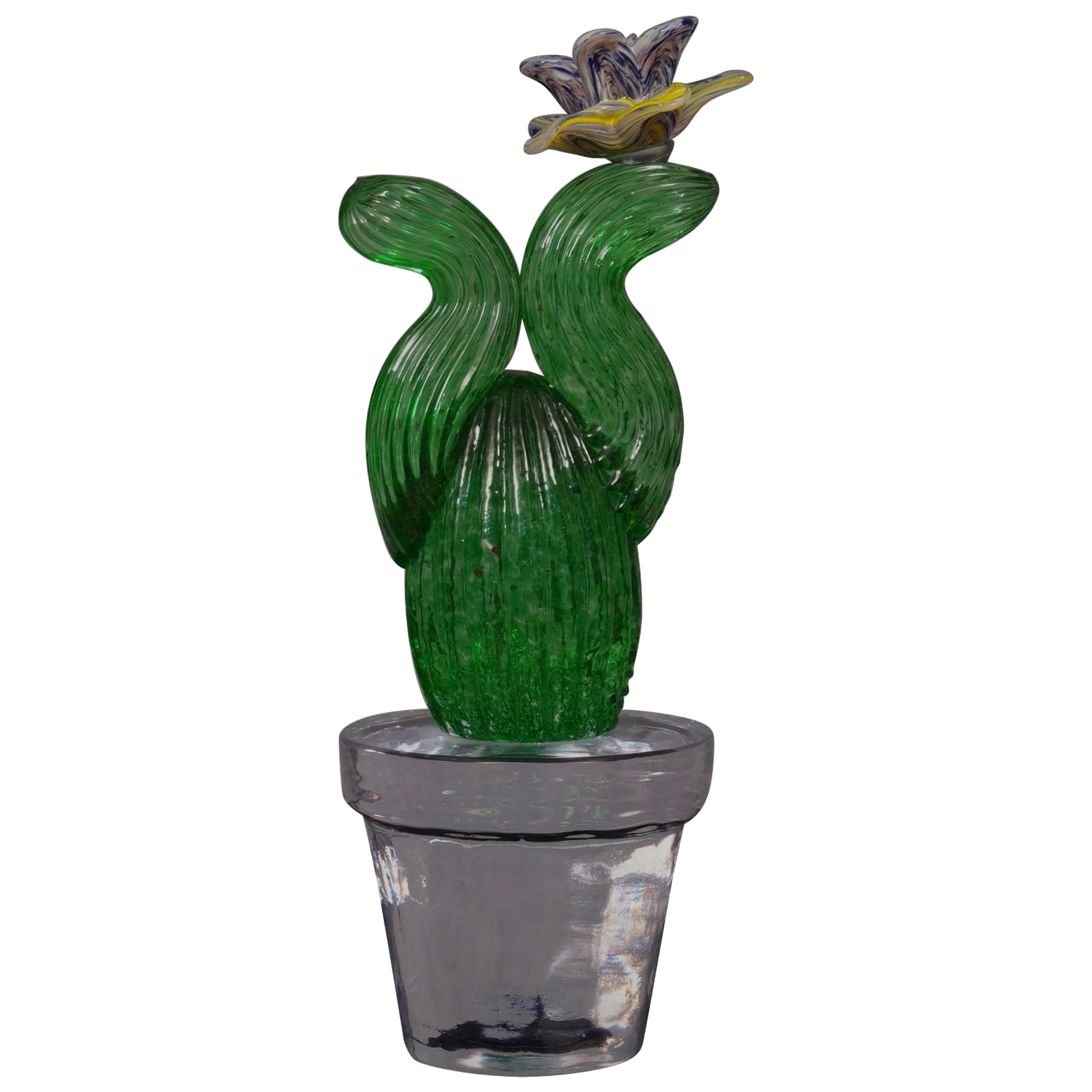  Murano Formia for Marta Marzotto Green Art Glass Cactus Plant, 1990 For Sale