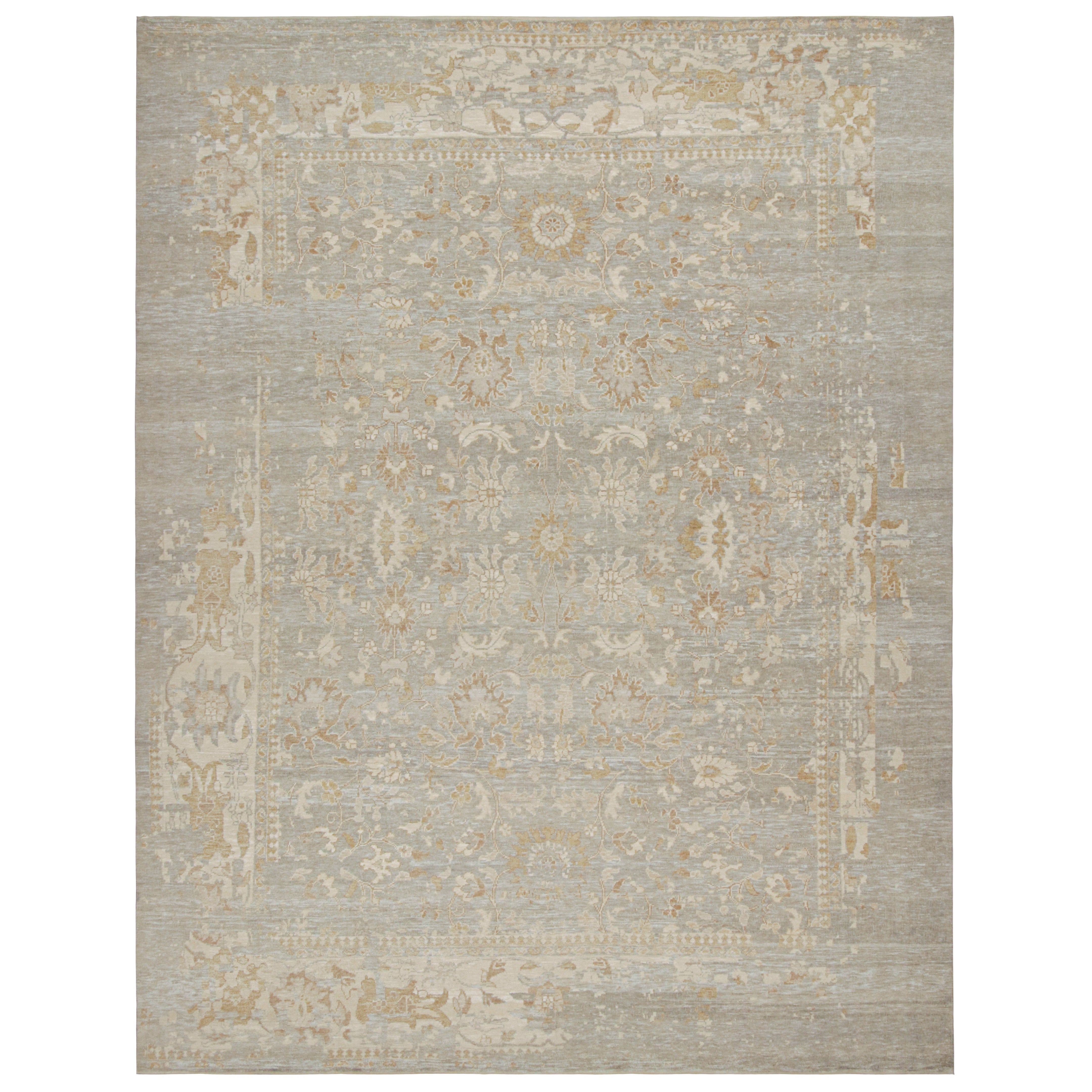 Rug & Kilim’s Oushak style rug in Grey & Beige-Brown Floral Patterns For Sale