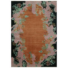 Rug & Kilim’s Chinese Art Deco Style Rug in Burnt Orange with Floral Patterns