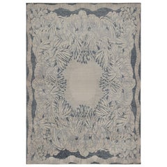 Rug & Kilim’s French Style Art Deco rug in Blue, Grey & Beige Floral Patterns