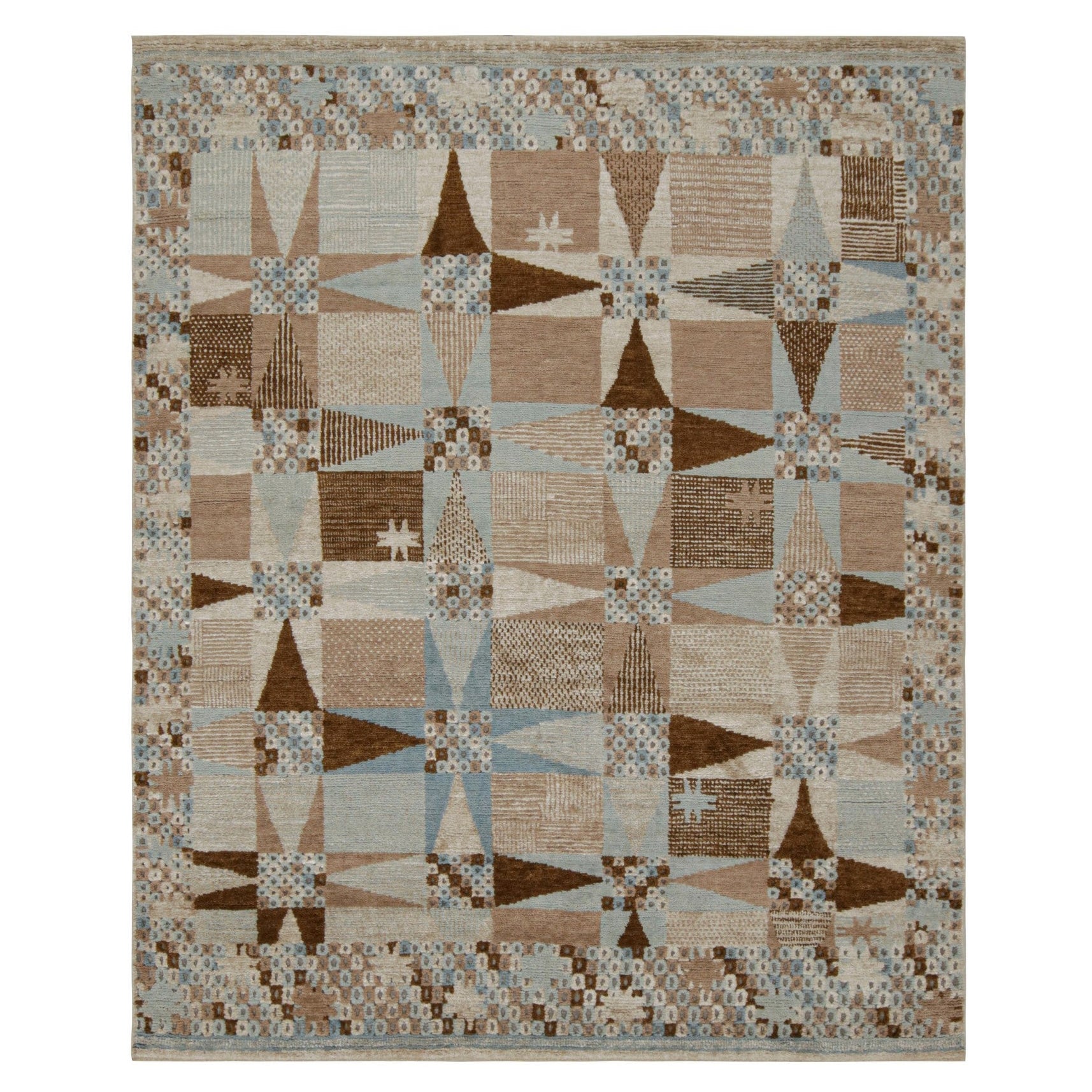 Rug & Kilim’s Oushak Style Rug with Geometric Patterns in Brown and Rust Tones For Sale