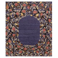 Rug & Kilim’s French Style Art Deco rug in Blue with Floral Patterns Open Field