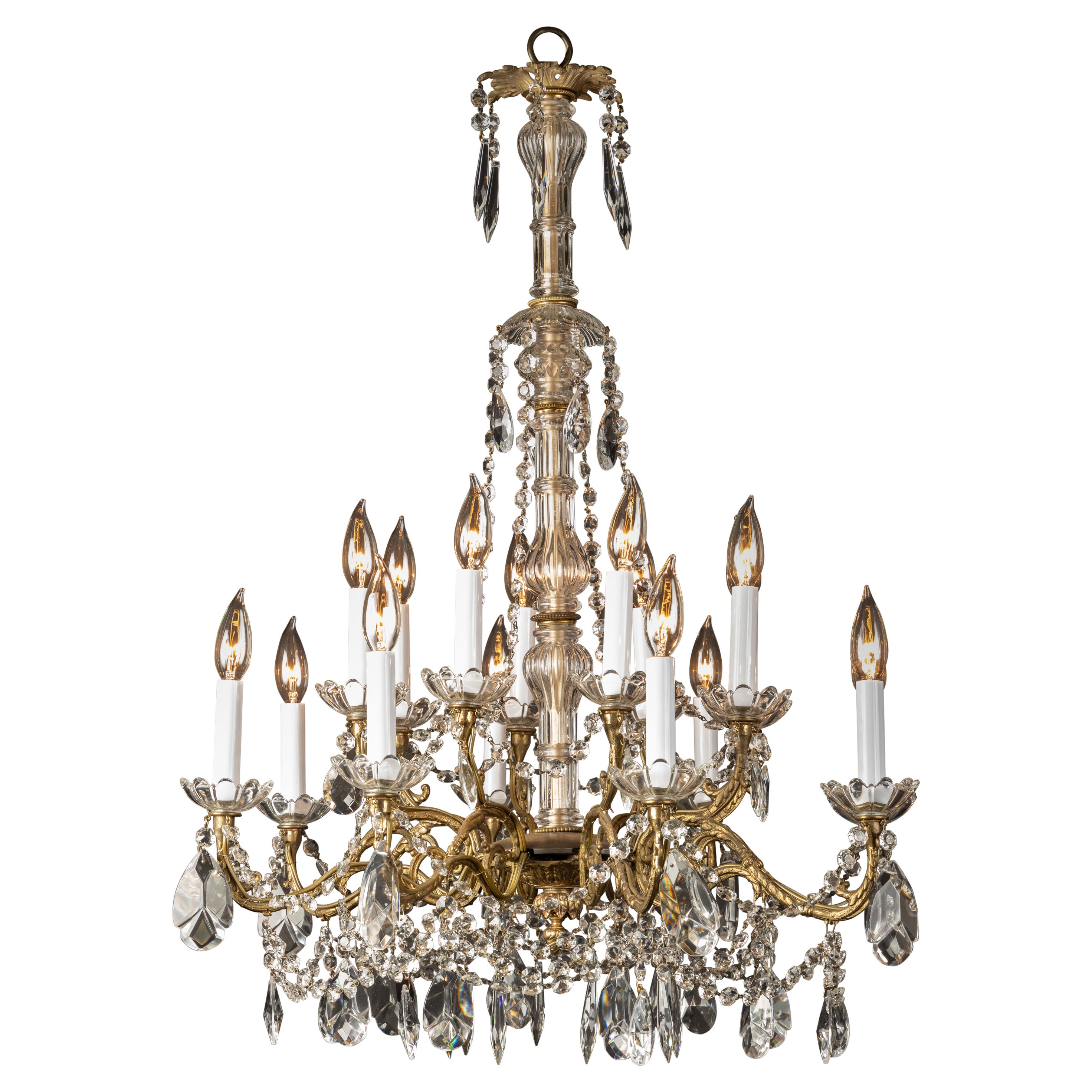 19th Century French Bronze & Crystal Chandelier, Center and Bobeches of Crystal For Sale