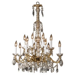 Antique 19th Century French Bronze & Crystal Chandelier, Center and Bobeches of Crystal