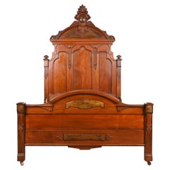 Antique Monumental Eastlake Victorian Carved Walnut Full Size Bed, Circa 1880s