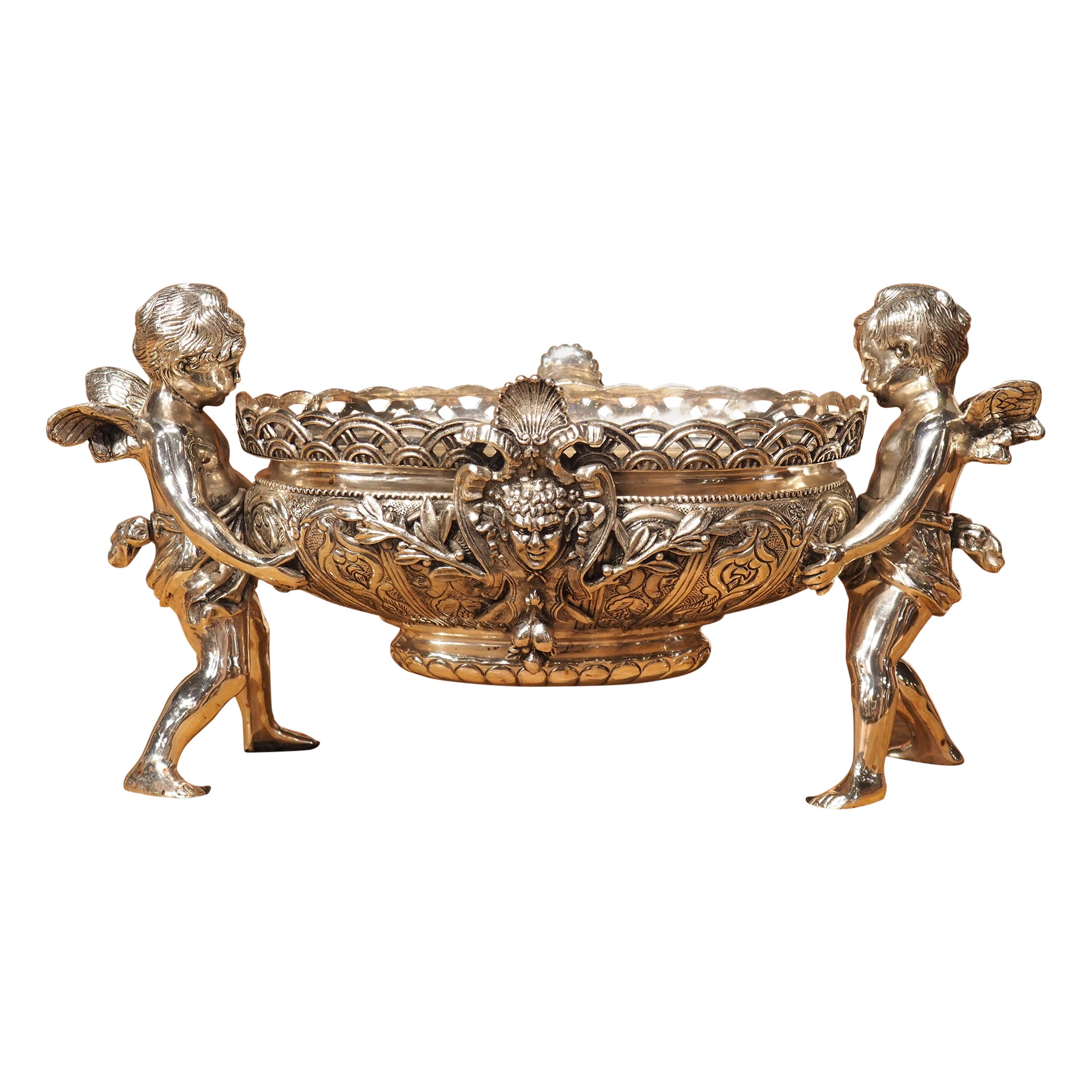 French Louis XV Style Silvered Bronze Jardiniere, Putti Supports, Early 20th C.