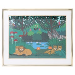 Vintage Jungle Silk Screen by Oku Shigeo Okumura