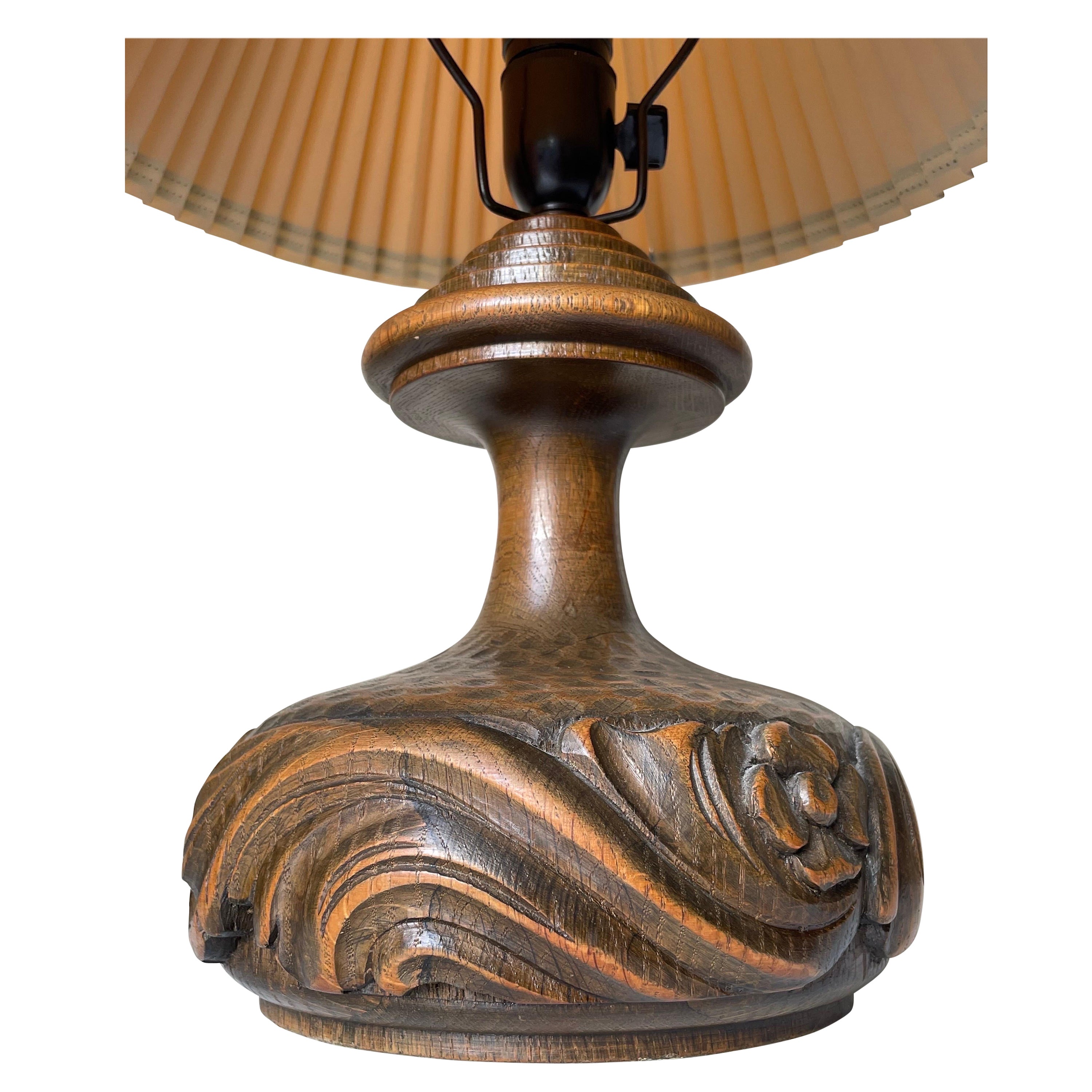 Hand-Carved 1940s Organic Midcentury Wooden Table Lamp For Sale