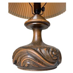 Hand-Carved Organic Midcentury Wooden Table Lamp, 1940s