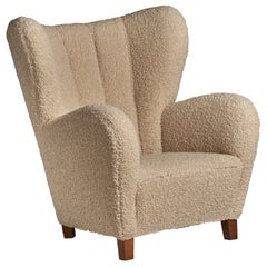Danish Designer, Lounge Chair, Fabric, wood, Denmark, 1940s